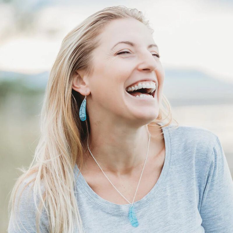 StoneArrow Jewellery Huia Feather Earrings - Light Blue image number 1